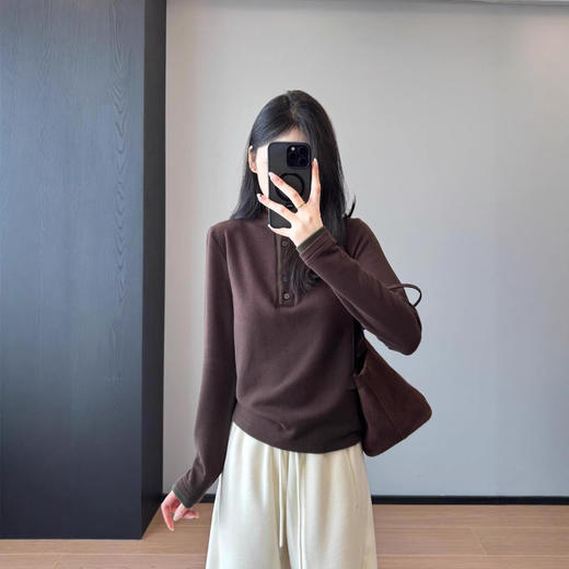 时髦享利领！2026锁温黑科技撞色小立领羊毛打底修身T恤女款秋冬款！ 商品图1