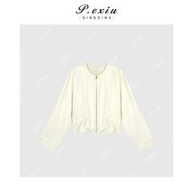 04-2潘依绣丁丁宠粉法式风圆领拉链夹克短外套 Q34040