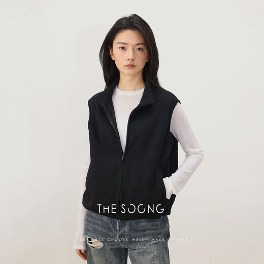 THESOONG早春新款精梳棉天然触感双头拉链层次感立领马甲8259 商品图2