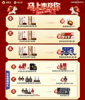 陕西区域专享：买水井坊、舍得系列+1分钱送好礼（每张小票只能参加1次活动）