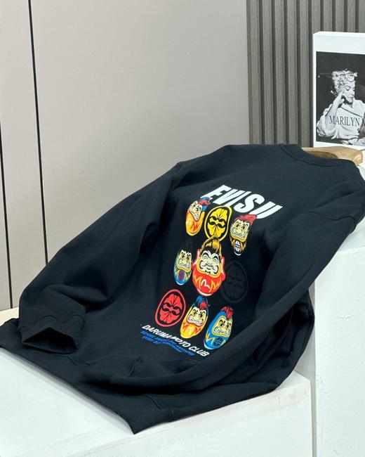 福神飞机头达摩新款套头银狐绒圆领卫衣休闲情侣款 商品图4