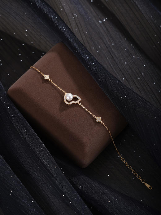 子佩集【福华幸运】银S925珍珠惜王妃手链【MLSL010】5.5mm珠镀金葫芦2601 商品图5