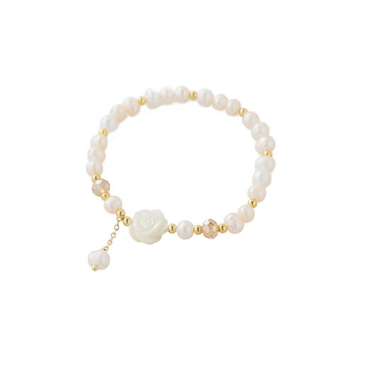 三彩2026新款淡水珍珠贝壳浮雕山茶花手串温婉气质法式浪漫约会女 商品图4