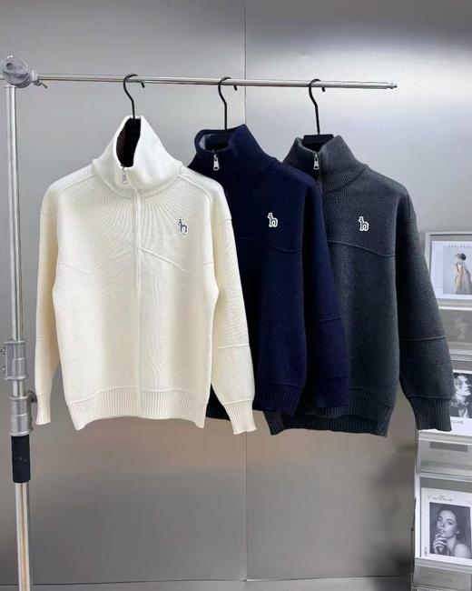 *哈吉嘶2026新品春秋拼色立领半拉链开衫休闲毛衣 商品图0