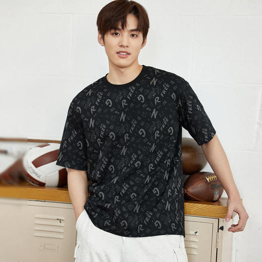 GXG男装【100%棉】夏季满印字母男款潮流圆领百搭短袖t恤K&C 商品图1
