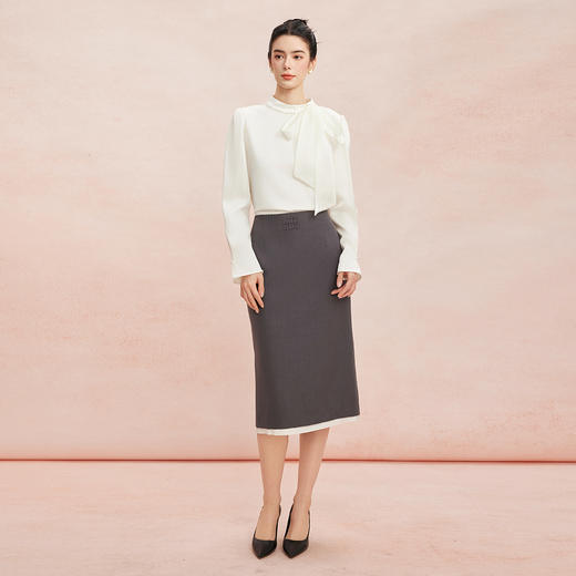 RE253斯尔丽2026春季新款光泽感高级感飘带长袖职业通勤优雅纯色衬衫 商品图8