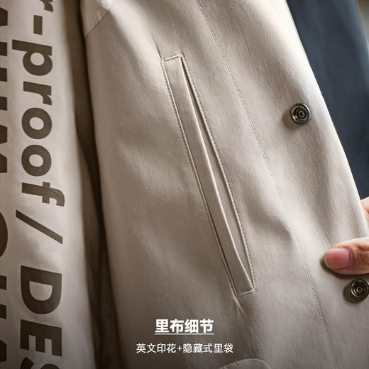 马登工装美式复古薄款通勤风衣英伦中长款蓝色翻领大衣外套男春季 商品图3