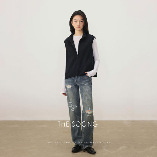 THESOONG早春新款精梳棉天然触感双头拉链层次感立领马甲8259 商品图3