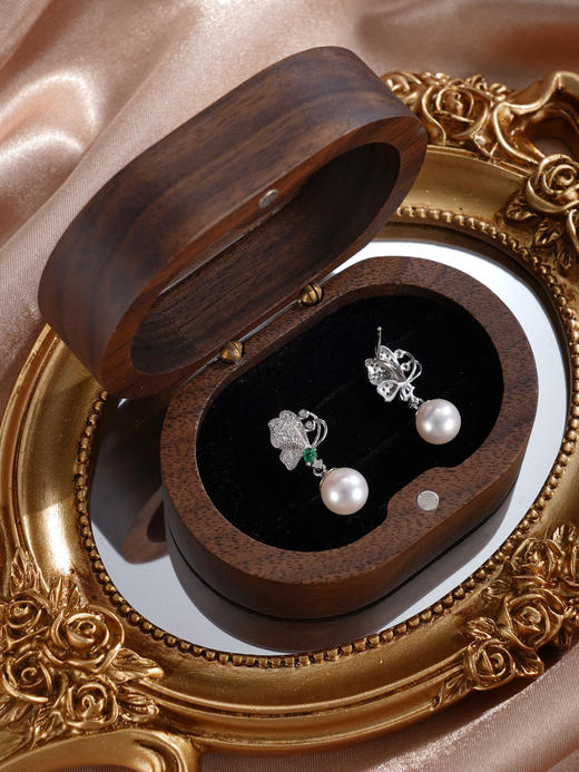 子佩集【蝴蝶诗篇】银S925珍珠惜王妃耳钉【YE0076】7mm珠双色镀金花朵绿玉髓2601 商品图11