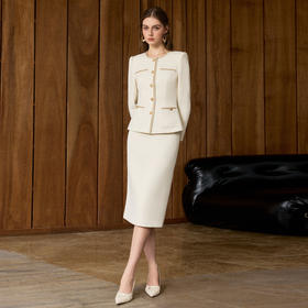 IWY/小香风金丝边米白色西装套裙女轻熟优雅风两件套气质职业装25CS888