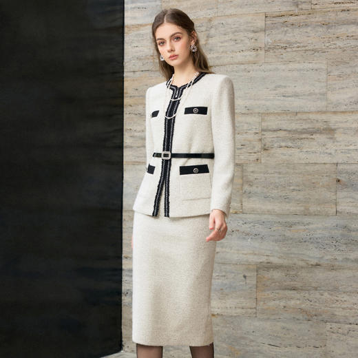 IWY/小香风粗花呢西装套裙女气质撞色职业装千金风米白色工作服25CS903 商品图3