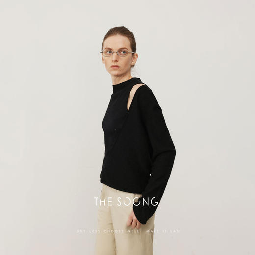 THESOONG层次美学意大利机纺25支拉毛羊绒一片式假两件毛衣7563 商品图2