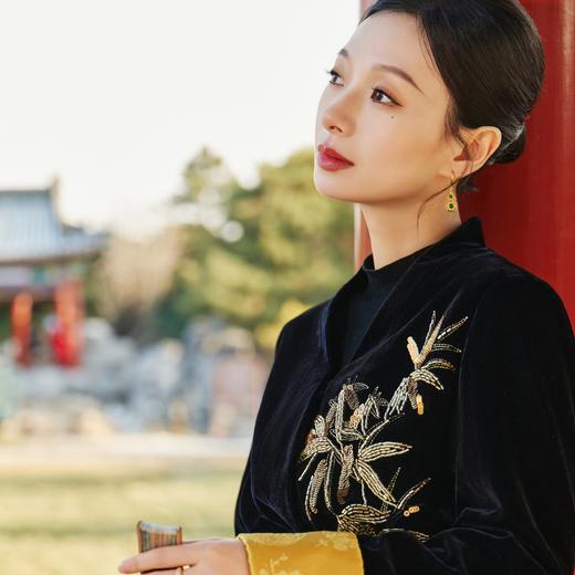 西子/金竹丝绒套装丝绒重工手工竹叶刺绣高显瘦套装/SYYH0028 商品图4