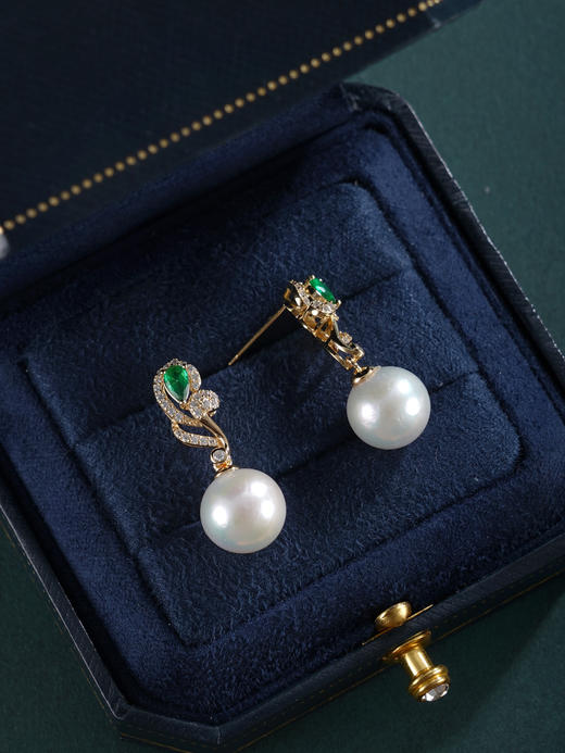 子佩集【灼华知遇】银S925珍珠惜王妃耳钉【E4407】10.5mm珠双色玫瑰花朵花株2601 商品图4