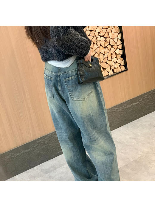 M码现货  复古丹宁 重磅做旧工艺/水洗阔腿牛仔裤 商品图1