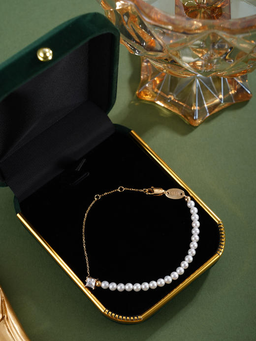 子佩集【冰糖之恋】银S925珍珠惜王妃手链【MLSL003】3mm珠镀金方块钻2601 商品图5