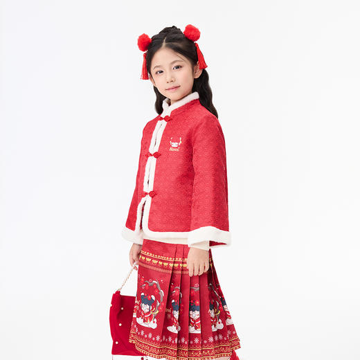 【秒1】【MQD】女童冬季新年喜庆国潮马面裙立领套装 商品图0