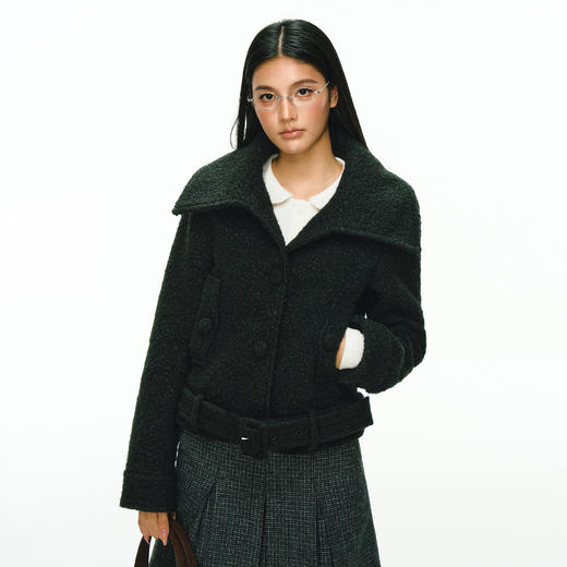 Ariseism 美式复古大翻领短款毛呢外套女春季新款收腰上衣 商品图0