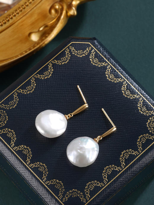 子佩集【月汐留痕】银S925珍珠惜王妃耳钉【W5320】13-14.5mm珠双色巴洛克扁珠2601 商品图5