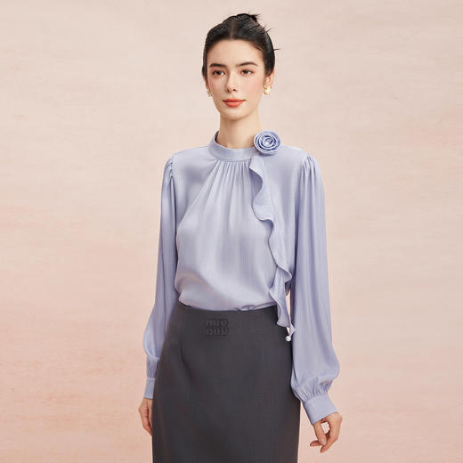RE252斯尔丽26新款光泽感高级感可脱卸手盘花长袖职业通勤优雅纯色衬衫 商品图0