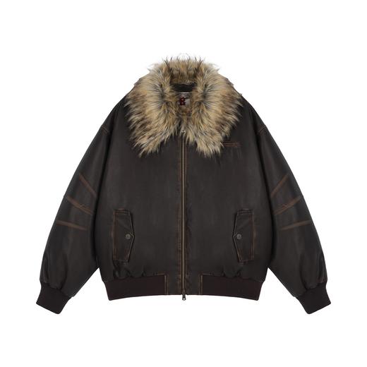 BJHG不计后果羽绒服男款冬季新款可拆卸毛领水洗做旧PU皮夹克外套 商品图4