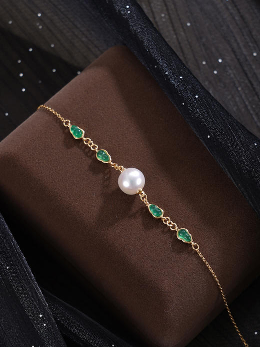 子佩集【福禄攸同】银S925珍珠惜王妃手链【MLSL007】8.4mm珠镀金葫芦绿玉髓2601 商品图10