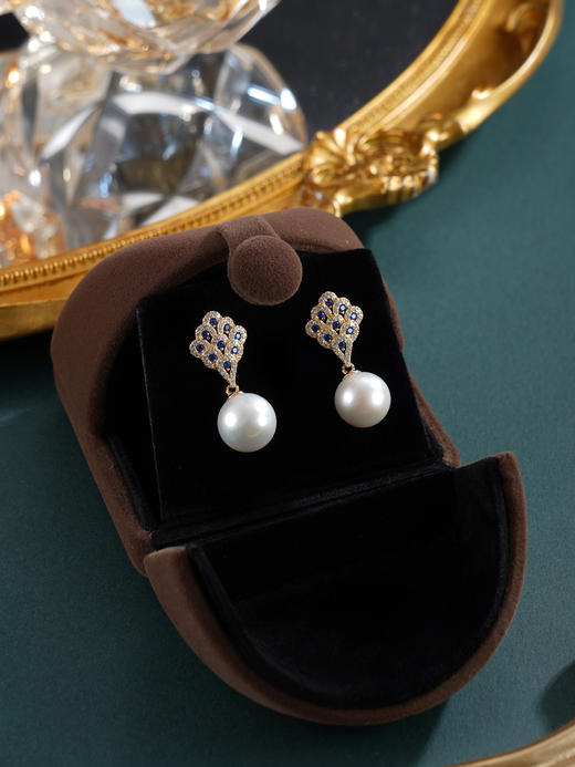 子佩集【翠屏缪斯】银S925珍珠惜王妃耳钉【YE0498】11mm珠双色孔雀羽2601 商品图11