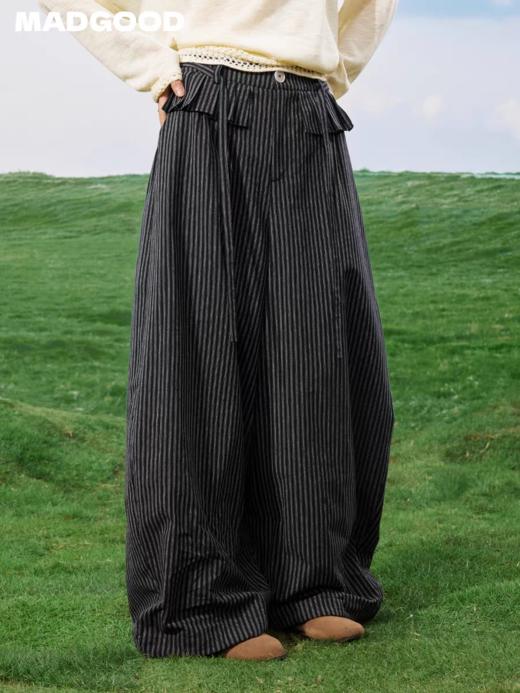 马得工地/MDGDKZ211759/条纹弯刀荷叶休闲裤 商品图2