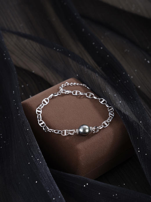 子佩集【墨夜奇迹】银S925珍珠惜王妃手链【MLSL013】9mm珠黑珠日子扣2601 商品图6