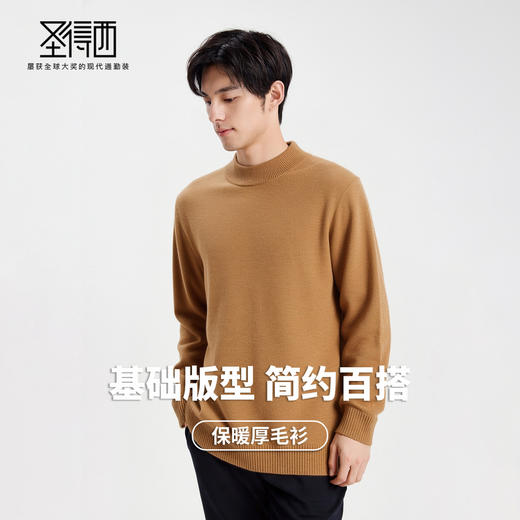 【100%绵羊毛】圣得西男士保暖厚羊毛衫2025秋新款重磅毛衣410g 商品图2