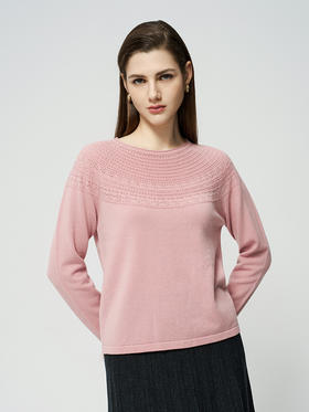 【圆领镂空羊绒衫】羊绒世家秋冬新品女士100%山羊绒内搭保暖针织衫