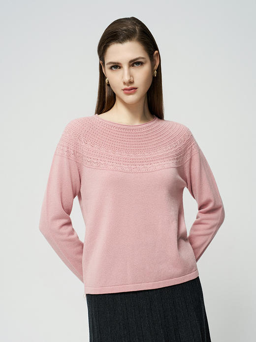 【圆领镂空羊绒衫】羊绒世家秋冬新品女士100%山羊绒内搭保暖针织衫 商品图0