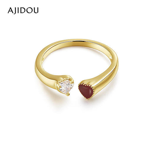AJIDOU阿吉豆戒指女金色双爱心锆石简约指环轻奢小众百搭女士尾戒AD25J0094A10【48h发货】 商品图5