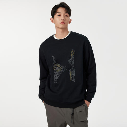 GXG男装【吉祥龙刺绣】春季时尚宽松百搭男士圆领休闲长袖卫衣K&C 商品图3