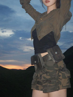 现货 迷彩派对 甜辣少女感 立体口袋工装短裤