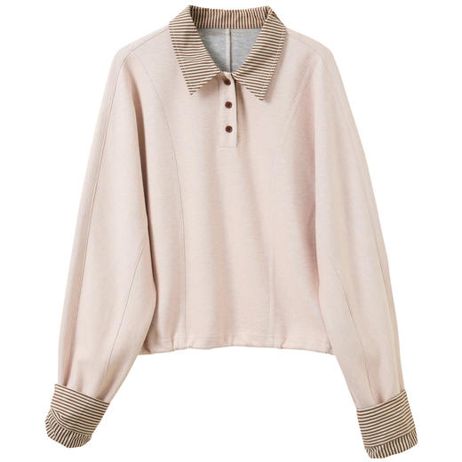 三彩2026春季新款休闲卫衣条纹拼接翻领套头衫宽松简约上衣S 商品图4