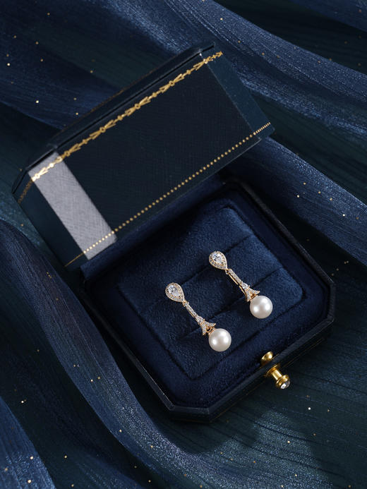 子佩集【闪亮轨迹】银S925珍珠惜王妃耳钉【E4053】7.5mm珠双色水滴吊球2601 商品图8