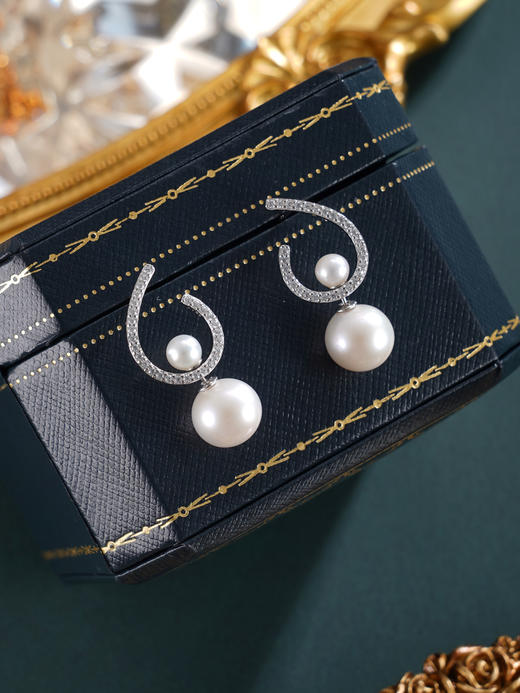 子佩集【潮汐物语】银S925珍珠惜王妃耳钉【MLEH027】9.5mm大珠半环吊球2601 商品图7