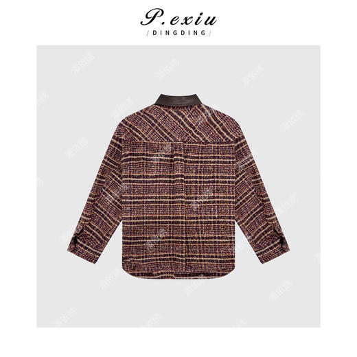 04-2潘依绣丁丁宠粉港风复古撞色格子翻领衬衫外套 Q34025 商品图1