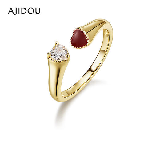 AJIDOU阿吉豆戒指女金色双爱心锆石简约指环轻奢小众百搭女士尾戒AD25J0094A10【48h发货】 商品图2