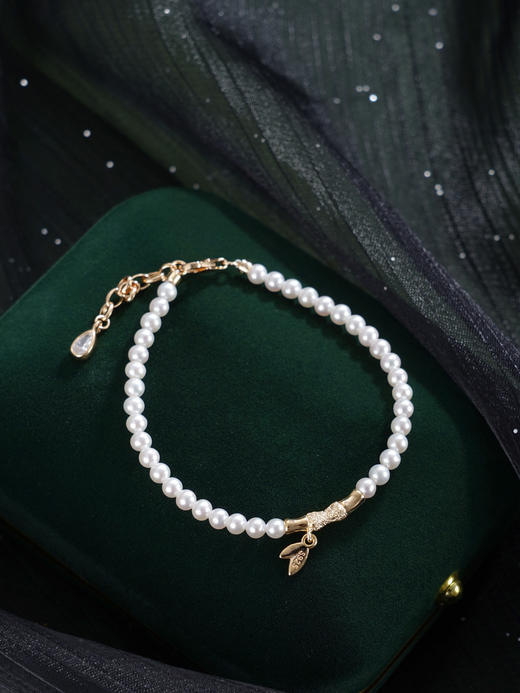 子佩集【筠心雅颂】银S925珍珠惜王妃手链【MLSL004】3mm珠镀金竹叶2601 商品图6