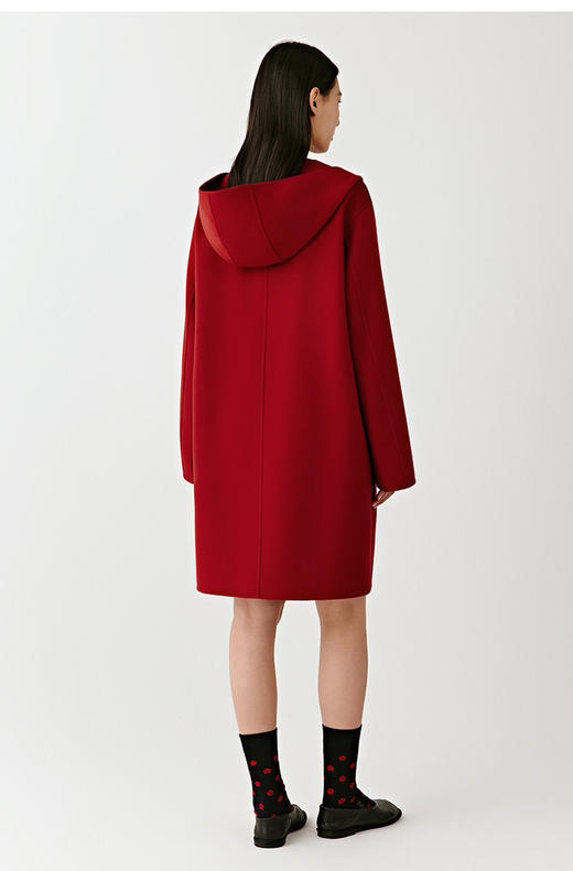 114-3 原价1699 渠道货 原材 小禾双面羊毛呢 手工剖缝 红色连帽大衣 新年小红帽大衣 商品图12
