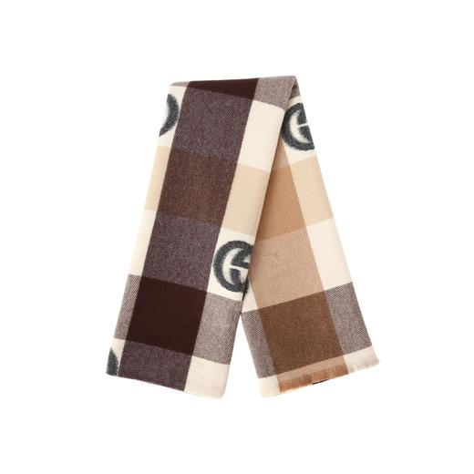 古驰流苏保暖时尚围巾，GG苏格兰格纹羊毛提花围巾 商品图2