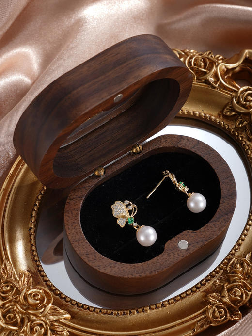 子佩集【蝴蝶诗篇】银S925珍珠惜王妃耳钉【YE0076】7mm珠双色镀金花朵绿玉髓2601 商品图6