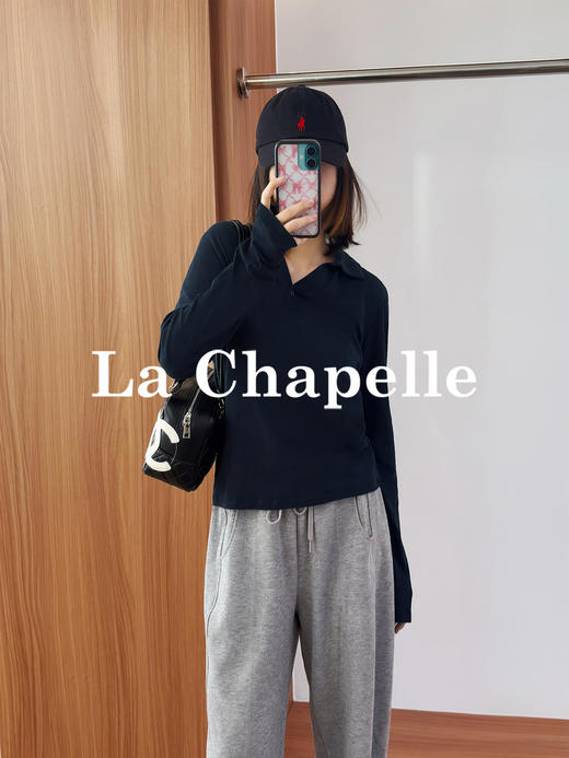 专柜实拍【高弹polo衫】拉夏贝尔/La Chapelle极简通勤！100棉弹力翻领V领打底T恤 商品图5