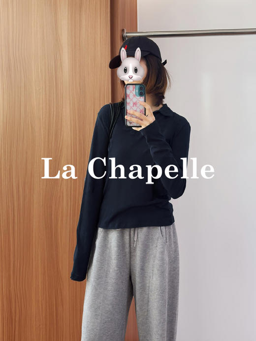 专柜实拍【高弹polo衫】拉夏贝尔/La Chapelle极简通勤！100棉弹力翻领V领打底T恤 商品图4