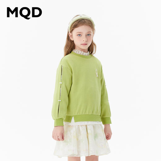 【秒3】【MQD】女童甜美精致珍珠蕾丝假两件圆领卫衣 商品图1
