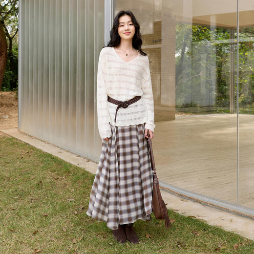 三彩2026春季新款镂空针织衫V领毛衫宽松落肩袖套头罩衫S 商品图2