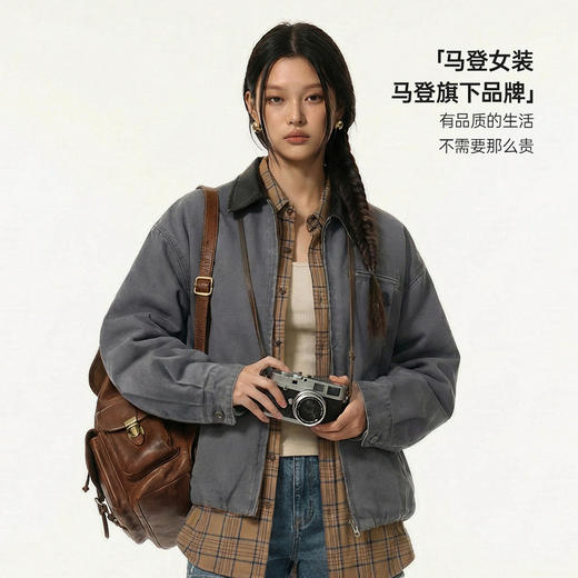 马登美式格雷系宽松撞色翻领底特律猎装工装夹克短外套上衣女士春 商品图4
