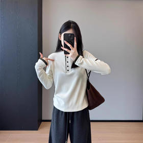 时髦享利领！2026锁温黑科技撞色小立领羊毛打底修身T恤女款秋冬款！